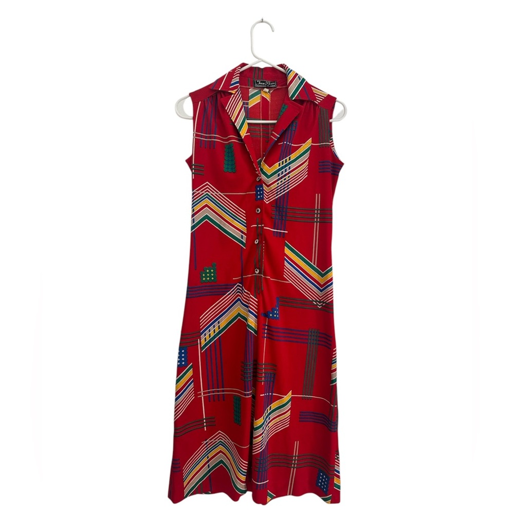 Vintage Red Blue Green Yellow 70’s Color Blocking Vintage Jean Pierre Dress